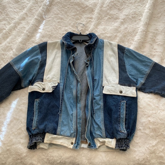 Free People Panel Patch Denim Bomber Jacket